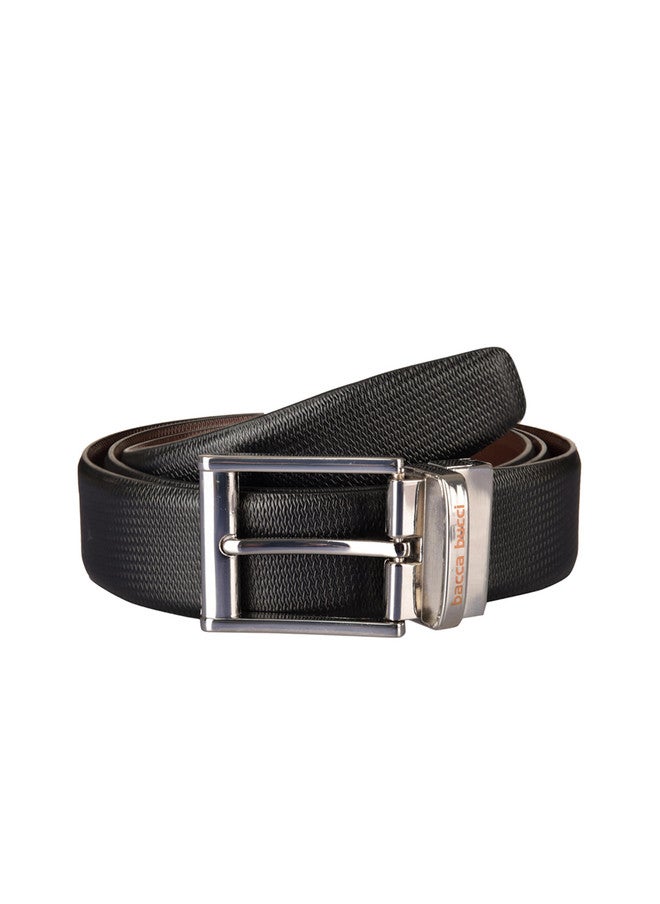 Bacca Bucci Men's Black & Brown Textured Reversible Leather Belt - Image 3