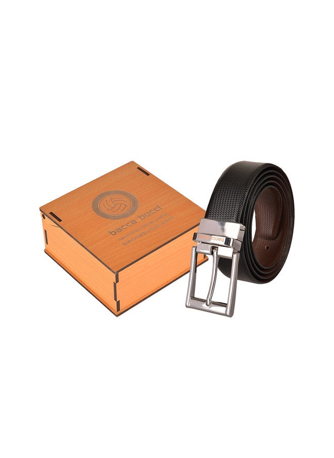 Bacca Bucci Men's Black & Brown Textured Reversible Leather Belt - Image 1