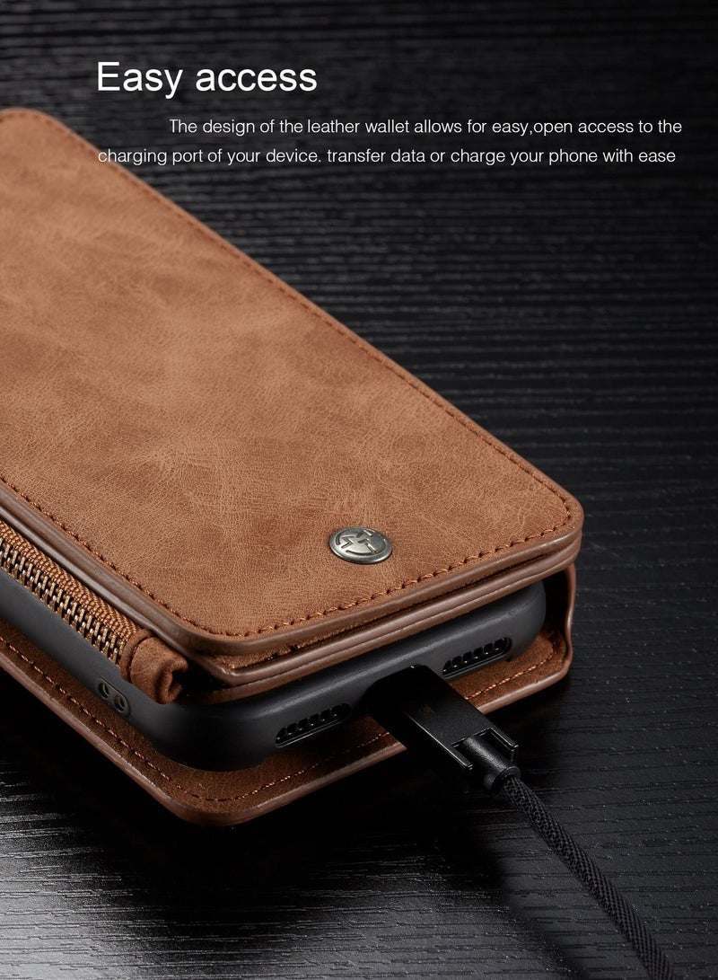 Y&D Multifunctional Case for iPhone X/ Xs with 14 Card Slots 2-in-1 Design Removable Slim Back Pu Leather Wallet Cover Compatible (brown) - Image 4