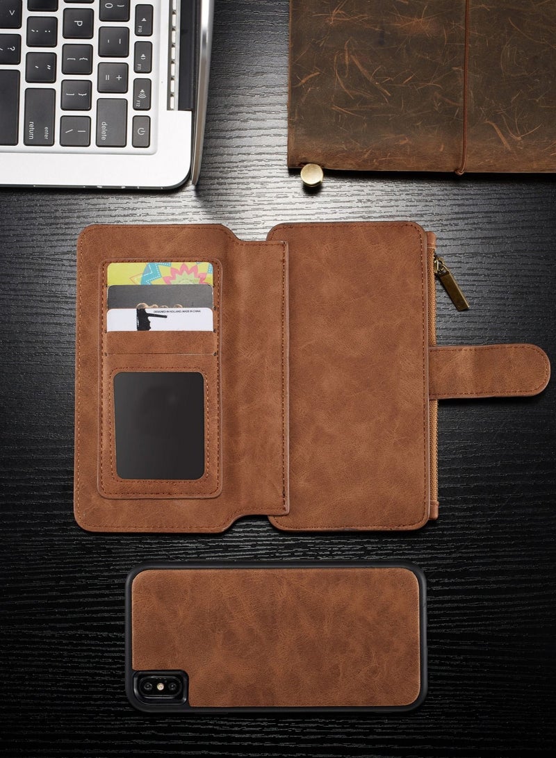 Y&D Multifunctional Case for iPhone X/ Xs with 14 Card Slots 2-in-1 Design Removable Slim Back Pu Leather Wallet Cover Compatible (brown) - Image 5