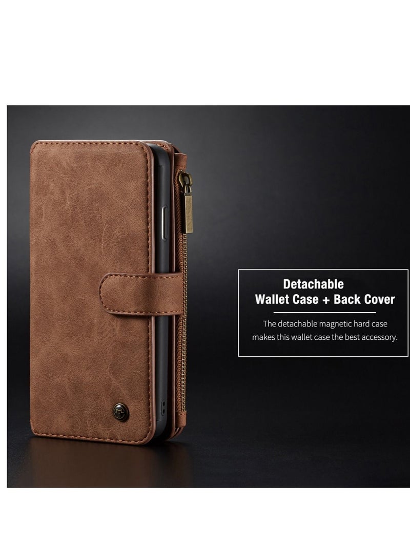 Y&D Multifunctional Case for iPhone X/ Xs with 14 Card Slots 2-in-1 Design Removable Slim Back Pu Leather Wallet Cover Compatible (brown) - Image 2