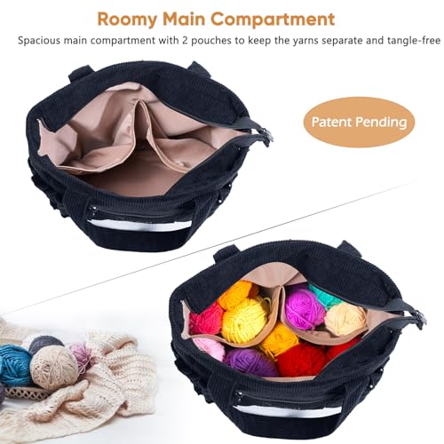 MYBAGZING Crochet Bag and Tote Corduroy Yarn Bag Yarn Holder for Crocheting Crochet Storage Bag for Crochet Hooks Crochet Accessories Knitting Bag for Crochet Lovers Mom Gift - Image 3