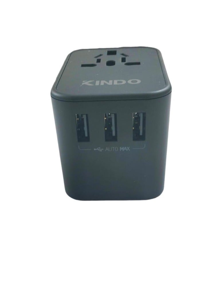 KINDO Universal Travel Adapter, International Charger with 3 USB Ports & Type-C PD Charging Adaptor for Cellphones,Laptop, All in One Travel Plug Adapter - Image 2
