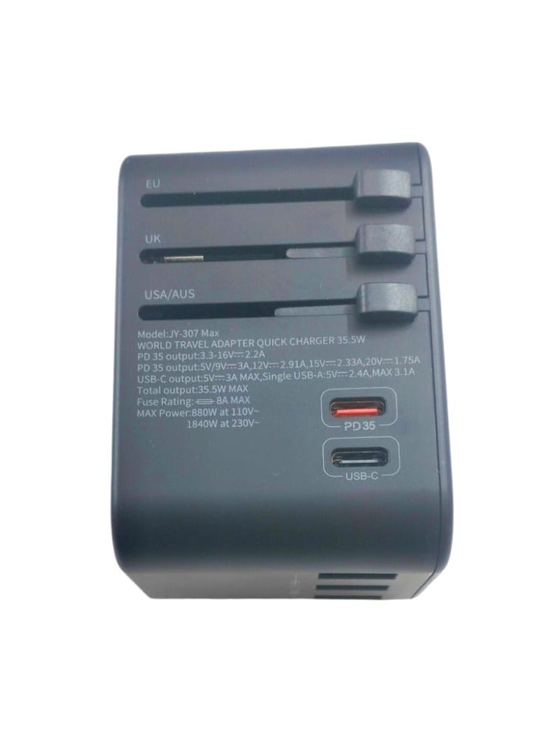 KINDO Universal Travel Adapter, International Charger with 3 USB Ports & Type-C PD Charging Adaptor for Cellphones,Laptop, All in One Travel Plug Adapter - Image 3