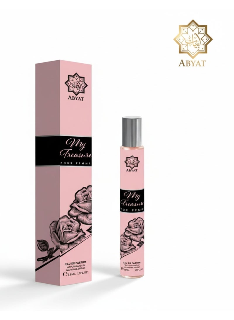 ABYAT My Treasure Pour Femme Eau De Parfum – Romantic Floral & Amber Long Lasting Scent for Women 33ml (Soft Pink & Black) - Image 1