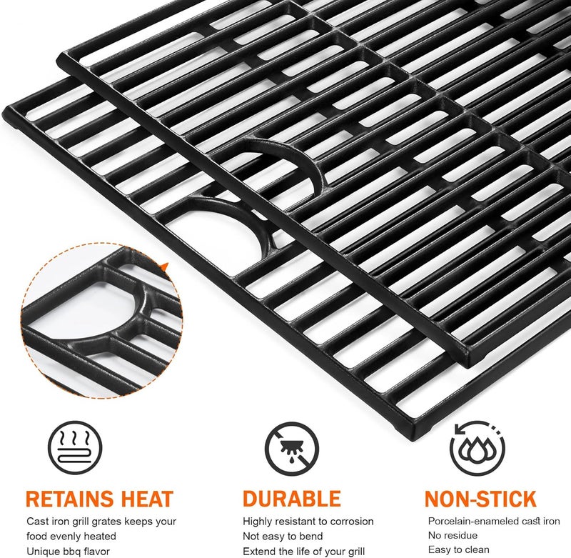 GGC 17 Inch Grill Grates Replacement for Nexgrill 4 and 5 Burner 720-0830H, 720-0783E, 720-0670A, 720-888N, Kenmore 41516106210, Charbroil 463241113, 2PCS Cast Iron Cooking Grates(17" x 13 1/4" Each - Image 5