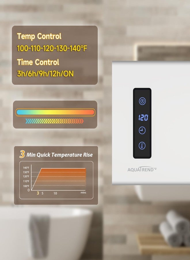 Aquatrend Hot Towel Warmer, Small Towel Warmer Rack Wall-Mounted, LED Control with Built-in Timer & Temperature, 17.7" x 5.1", Max 140°F, Plug-in and Hardwired, Fast Heating, Brushed Silver - Image 2