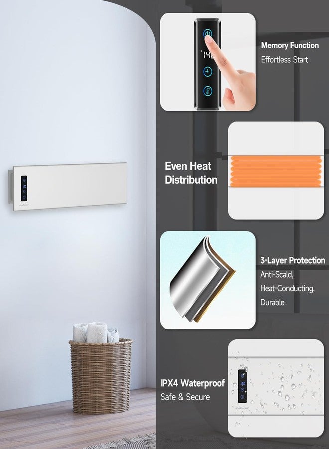 Aquatrend Hot Towel Warmer, Small Towel Warmer Rack Wall-Mounted, LED Control with Built-in Timer & Temperature, 17.7" x 5.1", Max 140°F, Plug-in and Hardwired, Fast Heating, Brushed Silver - Image 3