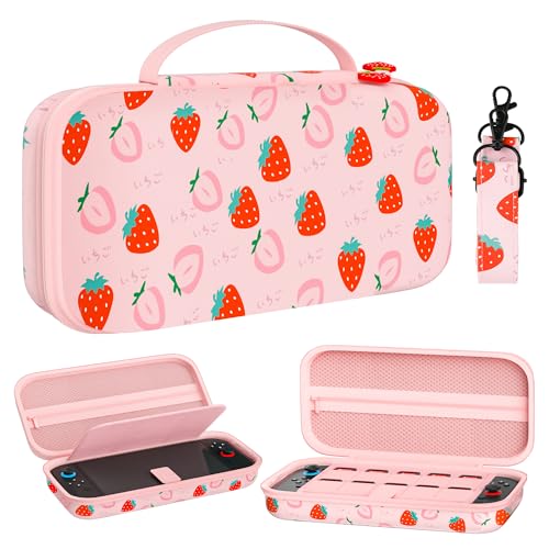 FANPL Case for Nintendo Switch 2 (2025) Accessories, Pink Cute Travel Carrying Cover with Adjustable Shoulder Strap, Strawberry - Image 1
