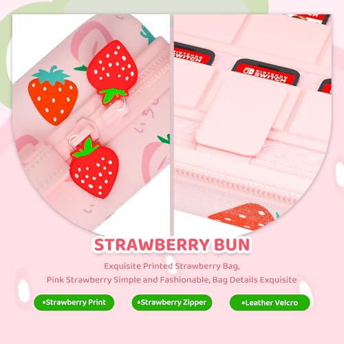 FANPL Case for Nintendo Switch 2 (2025) Accessories, Pink Cute Travel Carrying Cover with Adjustable Shoulder Strap, Strawberry - Image 2