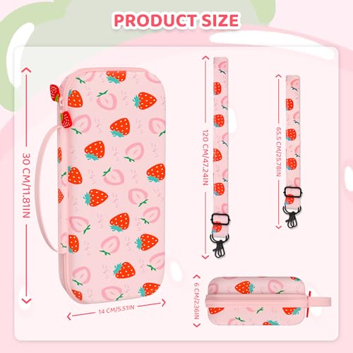 FANPL Case for Nintendo Switch 2 (2025) Accessories, Pink Cute Travel Carrying Cover with Adjustable Shoulder Strap, Strawberry - Image 3