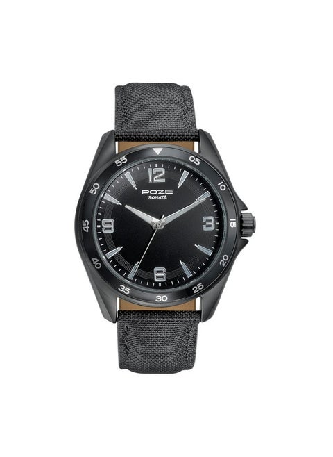 Sonata Poze Quartz Analog Black Dial Leather Strap Watch for Men-SP70037NL01W