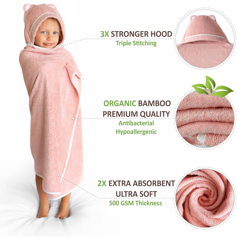 Warm Cuddles Premium Toddler Towels with Hood - Extra Soft Rayon from Bamboo Toddler Bath Towel (Pink) - Image 2