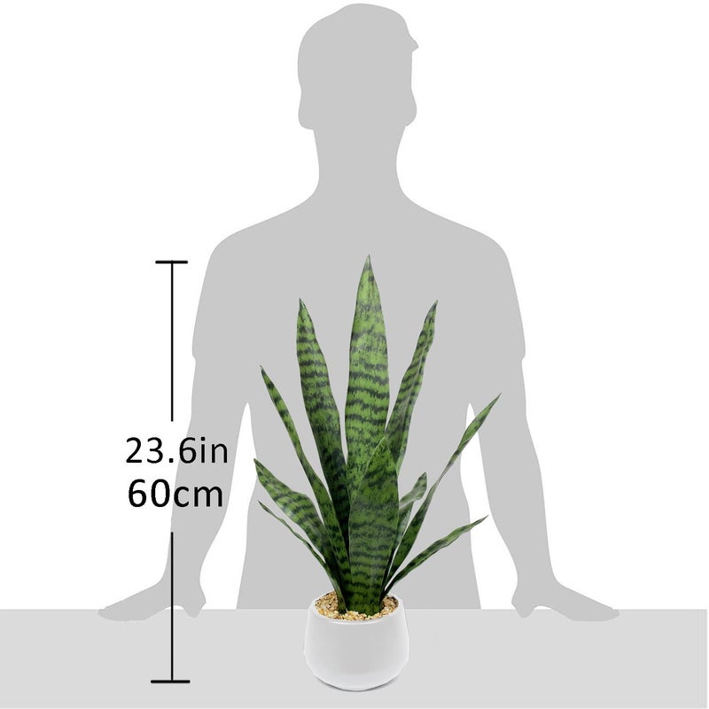 Ollain Artificial Plant 23.6" Fake Snake Plant Faux Plants Green Fake Succulent Potted for Bathroom Shelf Decor Desk Plant Home Office Decor - Image 2
