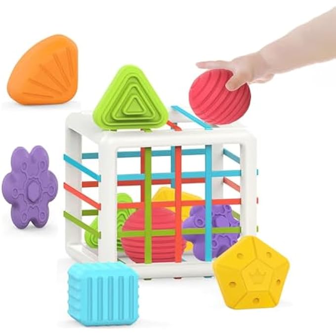 MONTESSORI TOYS FOR 1 YEAR OLD BABY SORTER TOY WITH COLORFUL CUBE & SENSORY SHAPE SORTING BABY TOYS 6-12-18 MONTHS | FUN TODDLER DEVELOPMENTAL LEARNING EDUCATIONAL TOY & BIRTHDAY GIFT - Image 2