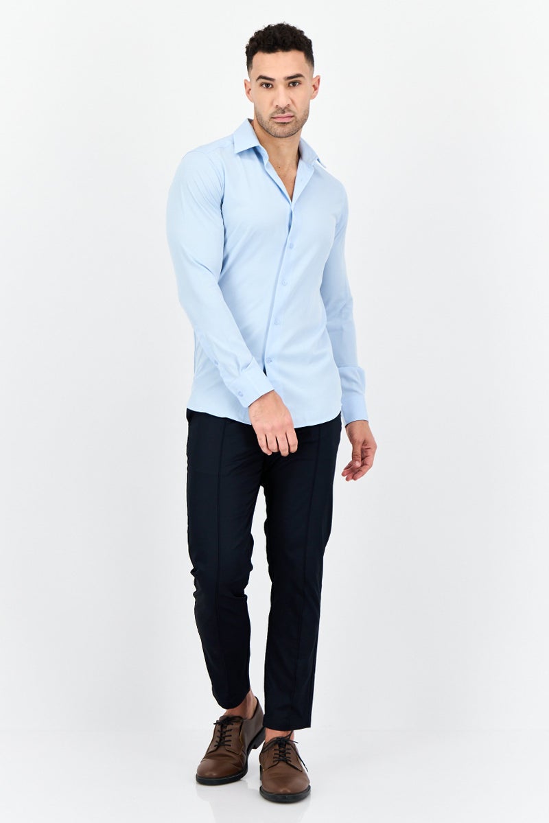 Scotch & Soda Men Modern Fit Plain Long Sleeve Dress Shirt, Light Blue - Image 3
