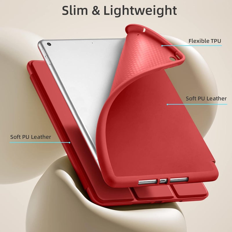 Akkerds Case Compatible with iPad 10.2 Inch 2021/2020/2019, for iPad 9th/8th/7th Generation Case with Pencil Holder, Protective Cover with Soft TPU Back, Auto Sleep/Wake, Red - Image 5