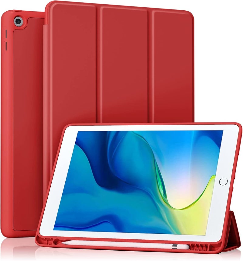 Akkerds Case Compatible with iPad 10.2 Inch 2021/2020/2019, for iPad 9th/8th/7th Generation Case with Pencil Holder, Protective Cover with Soft TPU Back, Auto Sleep/Wake, Red - Image 1