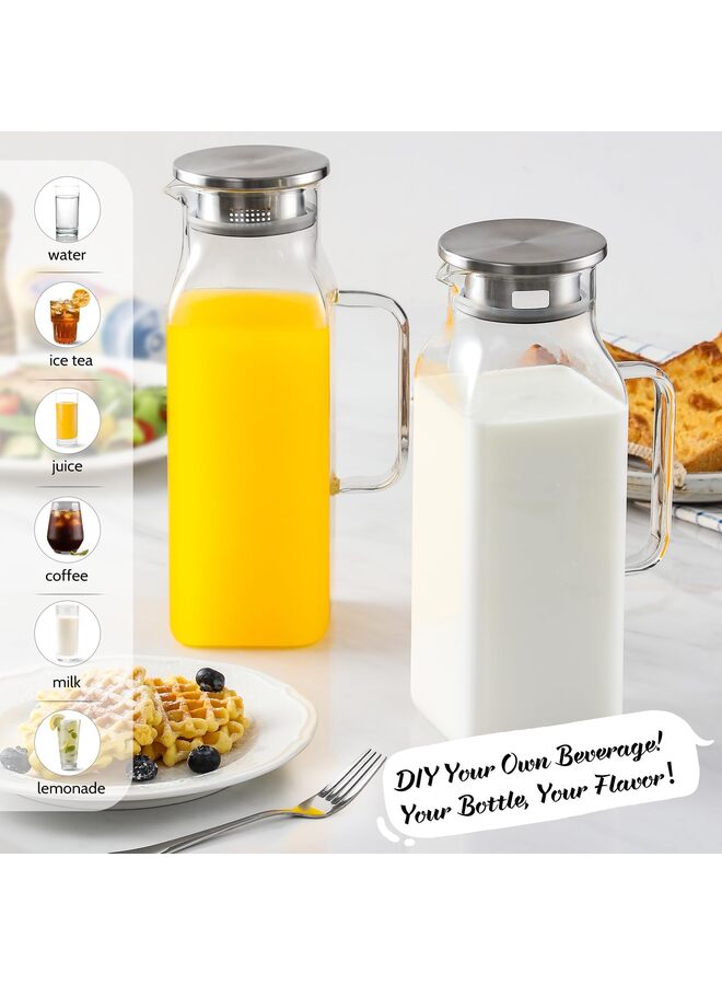 2 PCS Square Glass Pitcher, 2L Square Glass with Lid and Handle for Fridge, Iced Tea and Coffee Carafe Beverage Serveware, Heat Resistant Borosilicate Water Jug for Hot/Cold Drinks and Milk - Image 4