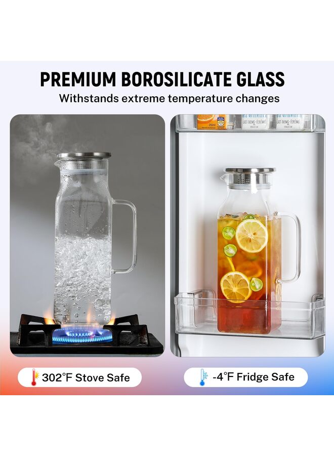 2 PCS Square Glass Pitcher, 2L Square Glass with Lid and Handle for Fridge, Iced Tea and Coffee Carafe Beverage Serveware, Heat Resistant Borosilicate Water Jug for Hot/Cold Drinks and Milk - Image 3