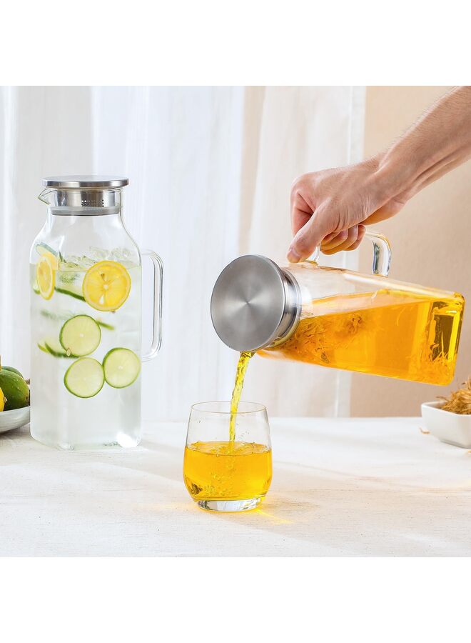 2 PCS Square Glass Pitcher, 2L Square Glass with Lid and Handle for Fridge, Iced Tea and Coffee Carafe Beverage Serveware, Heat Resistant Borosilicate Water Jug for Hot/Cold Drinks and Milk - Image 5