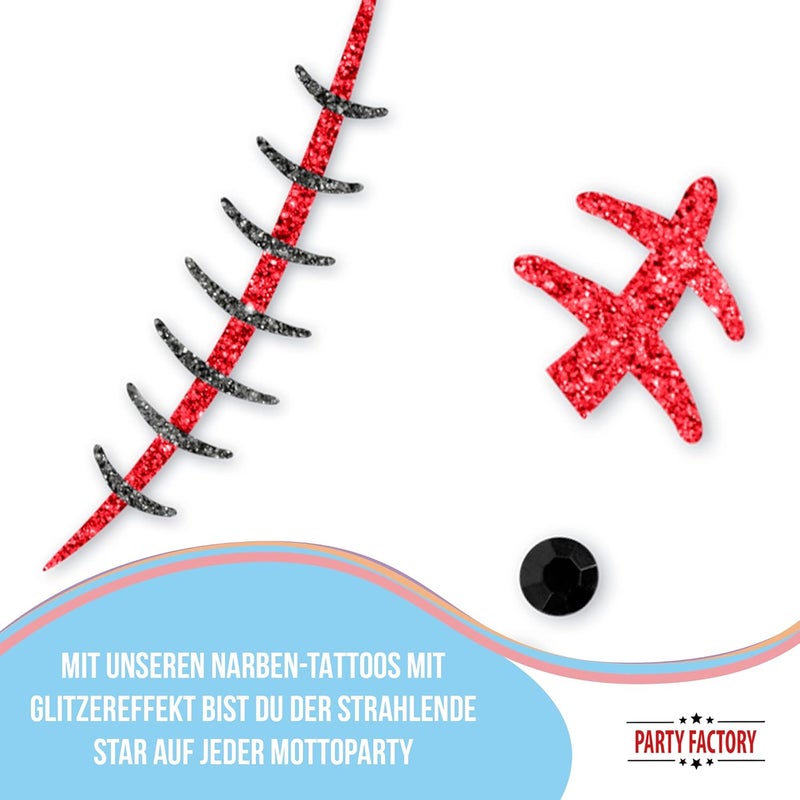 Party Factory Trendy flexible practical build Face Tattoo Scars, Temporary Glitter Face Tattoo for Theme Party, Halloween & Carnival, Children & Adults Economical upgraded quality - Image 5