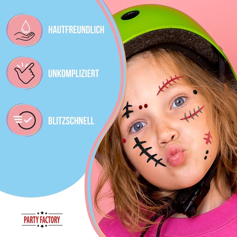 Party Factory Trendy flexible practical build Face Tattoo Scars, Temporary Glitter Face Tattoo for Theme Party, Halloween & Carnival, Children & Adults Economical upgraded quality - Image 4