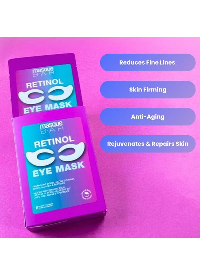 masque Bar - Firming 360 Degree Bio Cellulose Retinol Eye Mask - Anti-Wrinkle Eye Patches With Collagen, Peptides, And Hyaluronic Acid - Korean Eye Mask For Skin Firming & Plumping (6Pk) - Image 1