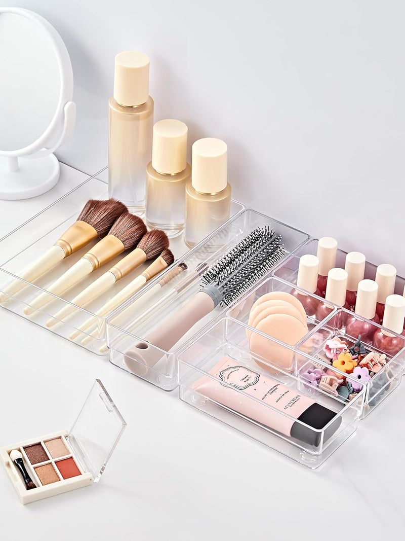 SMARTAKE 37-Piece Drawer Organizer with Non-Slip Silicone Pads, 4-Size Desk Drawer Organizer Trays Storage Tray for Makeup, Jewelries, Utensils in Bedroom Dresser, Office and Kitchen (Clear) - Image 3