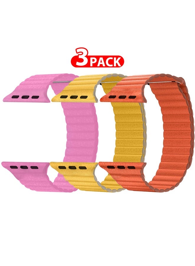 CATANES 3Pieces 49mm 46mm 45mm 44mm Leather Loop Band for Apple Watch Magnetic Watch Strap Wristband - Image 1