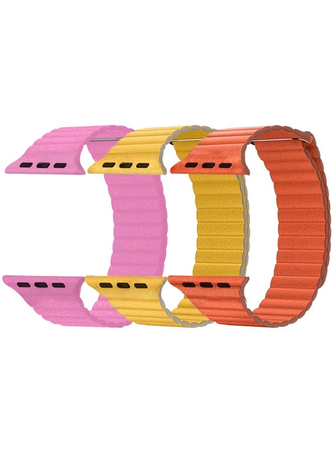 CATANES 3Pieces 49mm 46mm 45mm 44mm Leather Loop Band for Apple Watch Magnetic Watch Strap Wristband - Image 2