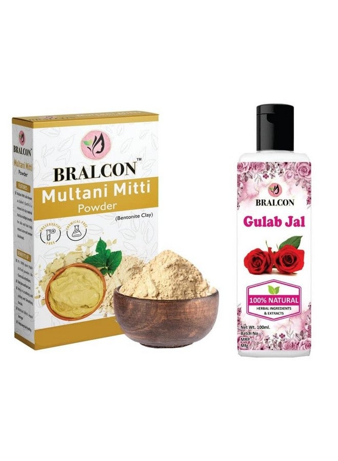 BRALCON Gulab Jal, Multani Mitti Powder Combo| Gulab Jal Rose Water and Multani Mitti Powder for Face Pack, Face Mask, Hair & Skin Care| Skin Glowing | Pack of 2 | 200gm - Image 1
