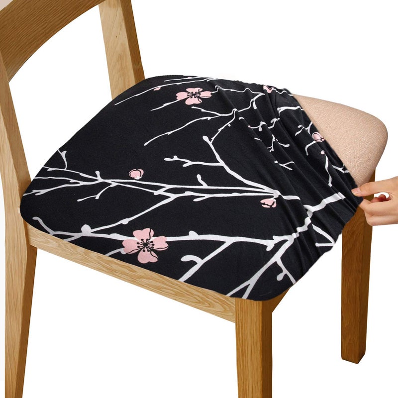 Gute Stretch Printed Chair Seat Covers with Elastic Ties and Button Removable Washable Dining Upholstered Chair Protector Seat Cushion Slipcovers for Dining Room OfficeBlack