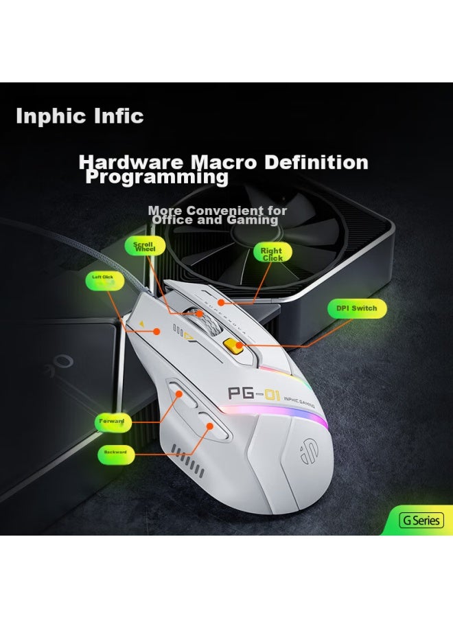 Inphic Pg1 Wired Gaming Mouse, E-sports Macro, Right-handed Universal Rgb, For Pubg/lol/csgo, Compatible With Desktop And Laptop, 12800dpi - Image 4