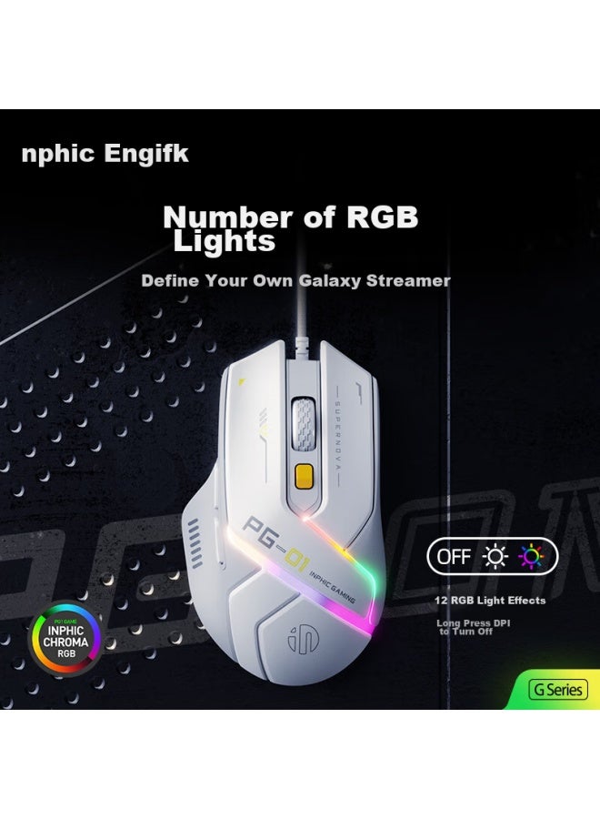 Inphic Pg1 Wired Gaming Mouse, E-sports Macro, Right-handed Universal Rgb, For Pubg/lol/csgo, Compatible With Desktop And Laptop, 12800dpi - Image 3