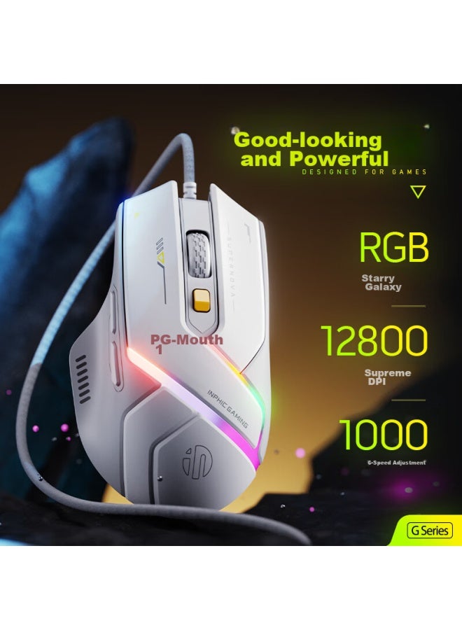 Inphic Pg1 Wired Gaming Mouse, E-sports Macro, Right-handed Universal Rgb, For Pubg/lol/csgo, Compatible With Desktop And Laptop, 12800dpi - Image 1