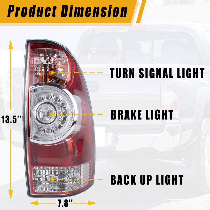 Boine Tail Light Left Driver Side Tail Light Compatible With 2005-2015 Toyota Tacoma Pickup Rear Light Brake Lamps LED Lens Bulb and Harness Included (Left Driver Side) - Image 2