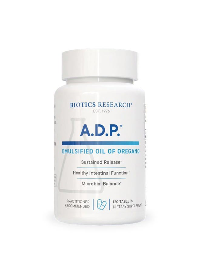 BIOTICS A.D.P.- Emulsified Oil of Oregano -Patented Formula, Wild Oregano Oil 50mg/S- Highly Concentrated Carvacrol - Sustained Release for High Absorption, GI Health –120 Tablets - Image 1