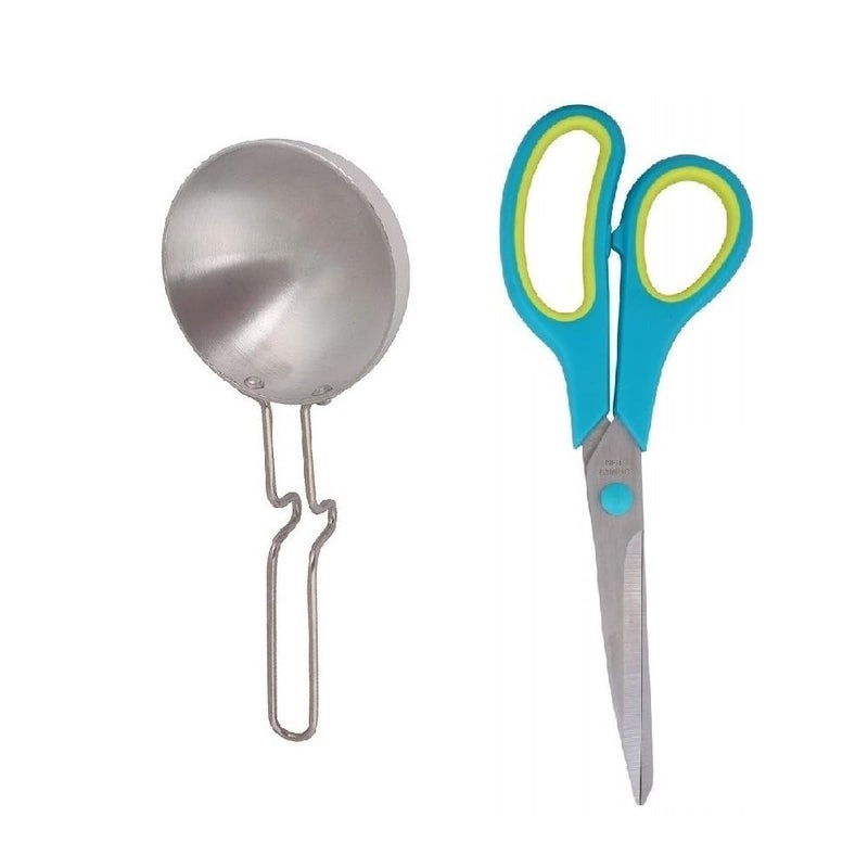 BLUE WONDER Aluminium Silver Tadka Pan Combo Multipurpose Big Scissore | Kitchen Accessories | Multipurpose Kitchen Tool | Durable, Sturdy & Lightweight | Easy to Use | Multicolour | Pack of 2 - Image 4