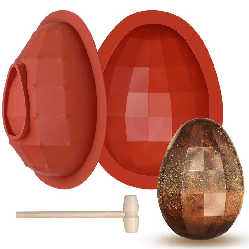 Webake Eggs Diamond Chocolate Silicone Molds Large 3D Breakable Egg Chocolate Molds with 1 Hammer for Easter