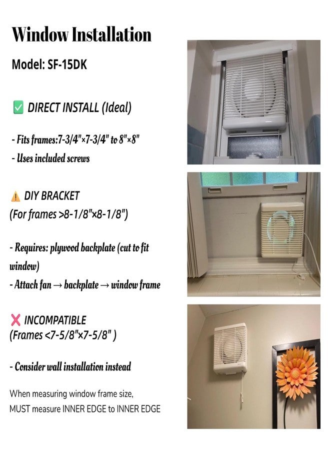 SAILFLO 6 Inch Small Window Shutter Exhaust Fan, 7.7 x 7.7 Inch Cutout, 145CFM 25W Wall-Mounted Ventilation Fan Air Extractor for Bathroom Home Bedroom Attic, φ6 Inch Impeller - Image 3