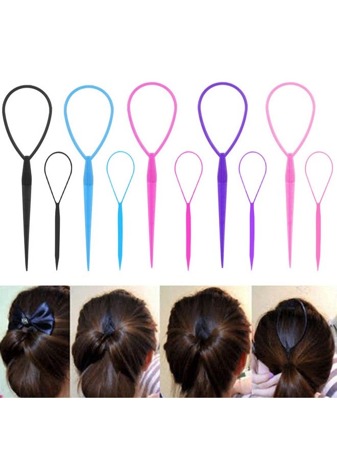 WSYUB WSYUB Topsy Tail Tools, 10Pcs Hair Styling Accessories, French Braid Tool Loop for Girls, 5 Colors, Large & Trumpet Sizes - Image 3