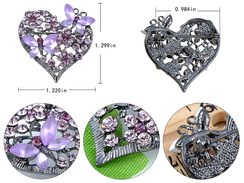 Alilang Womens Floral Silvery Tone Crystal Rhinestone Insect Butterfly Love Flower Heart Brooch Pin - Image 5