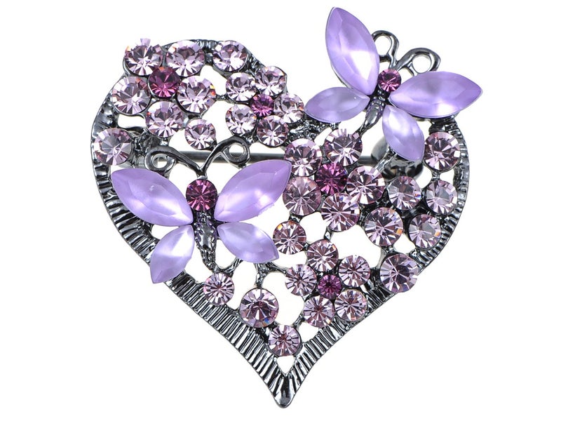 Alilang Womens Floral Silvery Tone Crystal Rhinestone Insect Butterfly Love Flower Heart Brooch Pin - Image 1