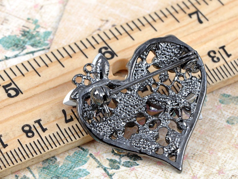 Alilang Womens Floral Silvery Tone Crystal Rhinestone Insect Butterfly Love Flower Heart Brooch Pin - Image 3