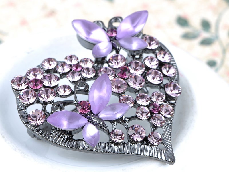 Alilang Womens Floral Silvery Tone Crystal Rhinestone Insect Butterfly Love Flower Heart Brooch Pin - Image 2