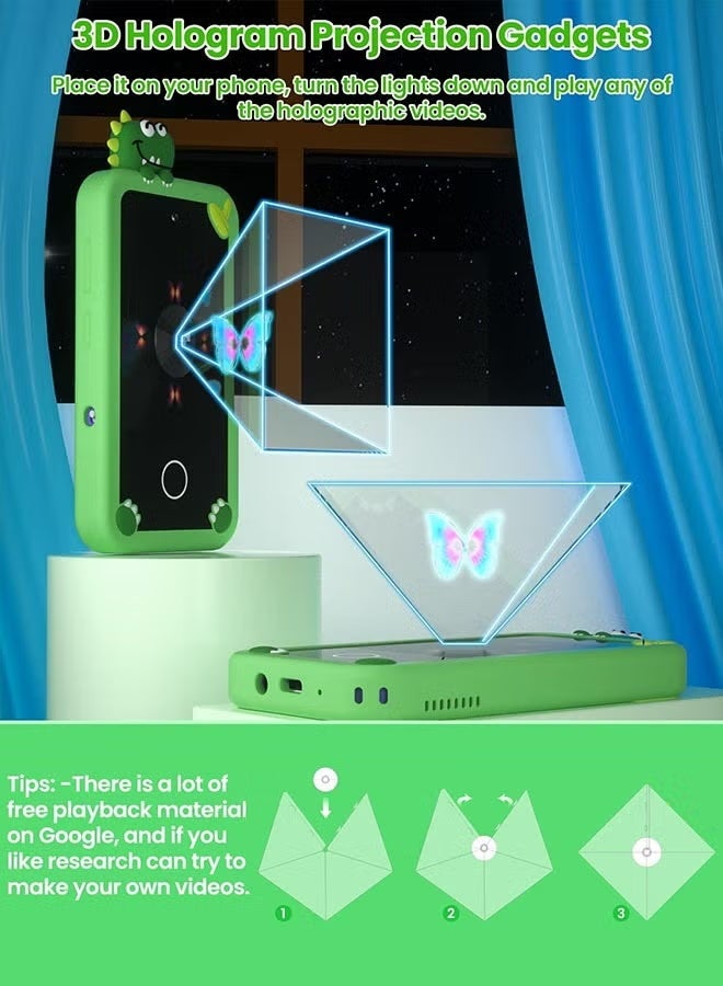 Eworld Kids Smart Phone with 3D Holographic Pyramid, 2.8-Inch Touchscreen Learning Toy, Dual Cameras, Music Player, Educational Interactive Phone for Boys & Girls Ages 3-10, Christmas, Eid & Birthday Gift, Green - Image 4