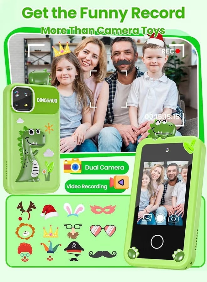 Eworld Kids Smart Phone with 3D Holographic Pyramid, 2.8-Inch Touchscreen Learning Toy, Dual Cameras, Music Player, Educational Interactive Phone for Boys & Girls Ages 3-10, Christmas, Eid & Birthday Gift, Green - Image 3