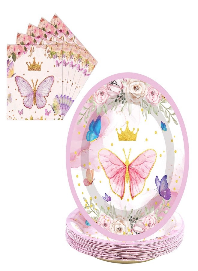 LDFDRT 50 Pack Paper Plates and Napkins Birthday Party Decorations 25 * 7in Dessert Plates & 25 * 6.5in Napkins Party Supplies (Butterfly) - Image 1