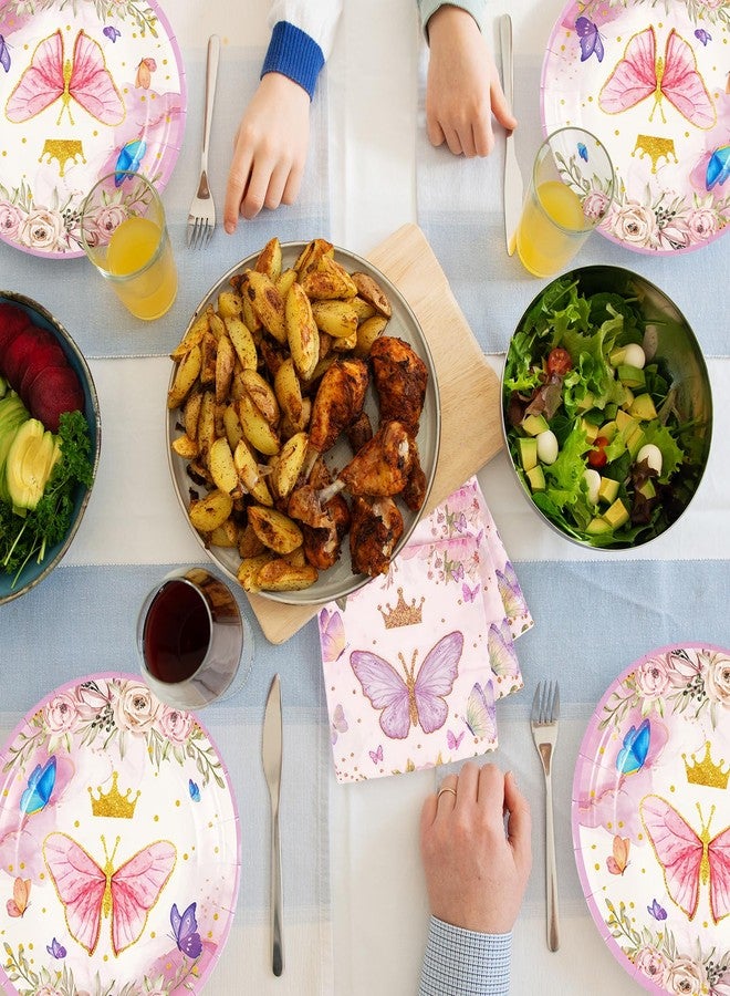 LDFDRT 50 Pack Paper Plates and Napkins Birthday Party Decorations 25 * 7in Dessert Plates & 25 * 6.5in Napkins Party Supplies (Butterfly) - Image 3